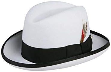 Godfather Homburg Fedora Hat in White with Black Band
