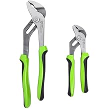 2-Piece Adjustable Water Pump Pliers Set, Green & Black Handle, 10-Inch and 6-Inch Groove Joint Pliers, Multi-Purpose Grip for Square Round Hex Nuts