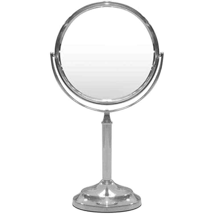 Indecor Home H Halston Stainless Steel Makeup Vanity Mirror 1X, 3X Magnification Round 360 Swivel Mirror for Desk, Bedroom, Bathroom Chrome