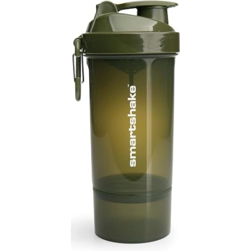 Smartshake O2GO ONE Plastic Protein Shaker Bottle 800 ml | 27 oz - Leakproof Screw-on Lid - BPA Free Unisex - Army Green