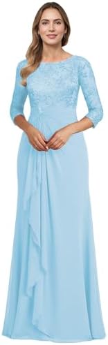Mother of The Bride Dresses for Womens Elegant Wedding Guest Dresses Scoop Neck 34 Sleeve Ruffles Long Evening Party Gowns