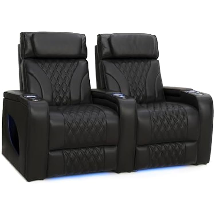 Seatcraft Luminis LT Zero-Gravity HeatZero Italian Leather Home Theater Seating, Heat & Massage, Power Headrest, Power Recline, Row of 2, Black
