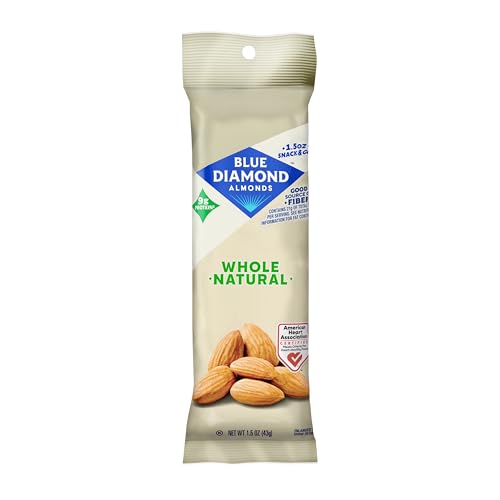 Blue Diamond Almonds, Whole Natural Flavored Snack Nuts, Single Serve Bags 1.5 Oz. Tubes, Pack of 12