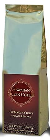 Hawaiian Queen Coffee 100% Kona Coffee Whole Beans- Private Reserve Full City Roast (16 oz)