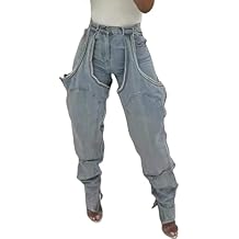 Tbahhir Women's Baggy Ripped Denim Jeans High Waisted Patchwork Boyfriend Wide Leg Distressed Stretchy Pants Y2K Streetwear
