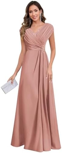 Lace Mother of The Bride Dresses for Wedding Chiffon Mermaid Cap Sleeve Long Formal Dresses for Women