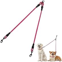 Taglory Double Dog Leash Coupler for Two Dogs, 1/3" Lightweight Dual Leash Extension for Small and Medium Dogs, No Tangle 360 Swivel, Reflective Rope, 30 Inch, Pink