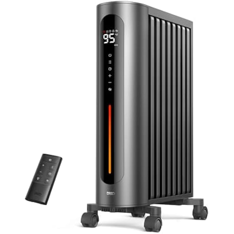 DREO Oil Filled Radiator Heater, 1500W Radiant Heater with Remote Control, Digital Thermostat, 4 Modes, 24h Timer, 10 Safety Protections, Child Lock, Space Heaters for Indoor Use Large Room Bedroom