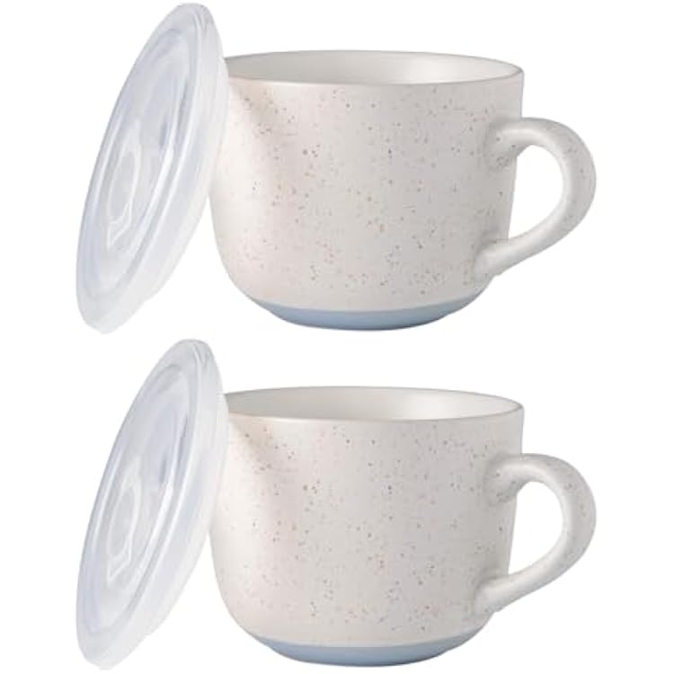 AmorArc Ceramic Soup Mugs with Lid, 32 oz Large Soup Cups with Hanlde for Coffee, Cereal, Salad, Noodles, Tea, Soup Bowls Cups, Microwave&Dishwasher Safe, Set of 2 Blue, 32oz - Set of 2