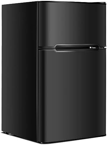NAFORT Mini Fridge with Freezer 3.2 cu ft. 2-Door Freezer Cooler Refrigerator with Reversible Door, Removable Glass Shelves&Drawer, Mechanical Control for Dorm, Office, Apartment