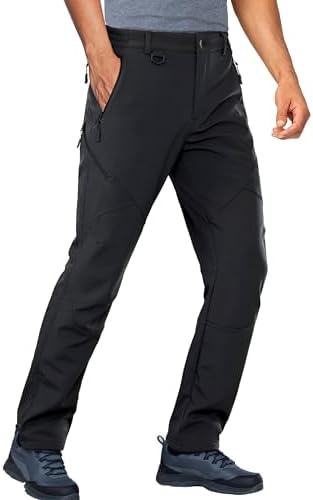 Stlight Mens Snow Ski Water Repellent Softshell Pants for Winter Hiking Fleece Lined Bottom Leg Zipper with 6 Zip Pockets