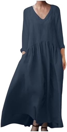 Summer Dresses for Women 2025 Vacation Loose V Neck Puls Size Half Sleeve Sundress Casual Linen Cotton Clothes