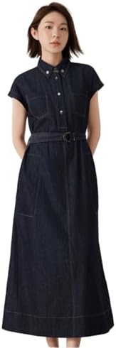 Designer Cotton Linen Long Shirt Dress Fiber Maxi Dress Button Front Construction Modern Belted Shape, K3215X
