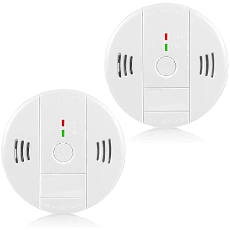 Combination Smoke and Carbon Monoxide Detector Alarm, 2-Pack Beeps Warning Smoke and CO Alarms for Basements Travel Home Office House Bedroom Living Room Car, Battery Operated, Comply with UL 2172034