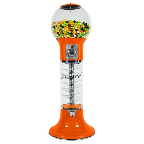 Gumball Machine Original Spiral - 4`10 Height - Set Up for $0.25 - Dispenses 1 Bouncy Balls & Toys in Round Capsules - Spin & Drop Vending Machines for Kids - Bubble Gum Machine - Orange