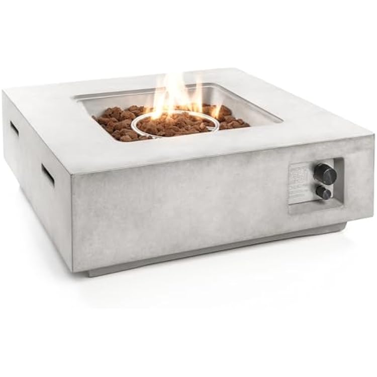 SereneLife Propane Gas Fire Pit Table 40000 BTU Square Outdoor Firepit with Protective Cover, Durable Metal Construction, and Stylish Design for Patio or Backyard