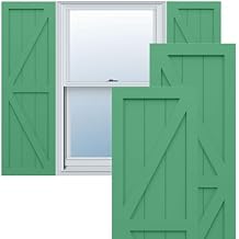 18"W x 55"H True Fit PVC Two Equal Panel Farmhouse Fixed Mount Shutters w/Z-Bar, Lilly Pads (Per Pair - Hardware Not Included)