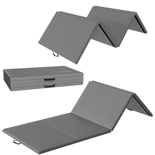 Signature Fitness 10ft x 4ft Four Fold Folding Exercise Mat with Carrying Handles for MMA, Gymnastics and Home Gym Protective Flooring, 2-inch Thick