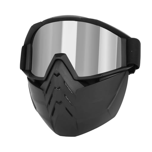Motorcycle Goggles with Removable Face Mask Full Face, Waterproof & Windproof Riding Glasses for Dirt Bike Motocross Silver Lenses