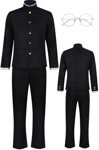 Dandadan Okarun Cosplay Costume Anime Okarun School Uniform Outfits with Glasses for Adults Men Halloween