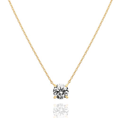 PAVOI 14K Gold Plated Crystal Solitaire 1.5 Carat 7.3mm Cubic Zirconia Dainty Choker Necklace | Gold Necklaces for Women