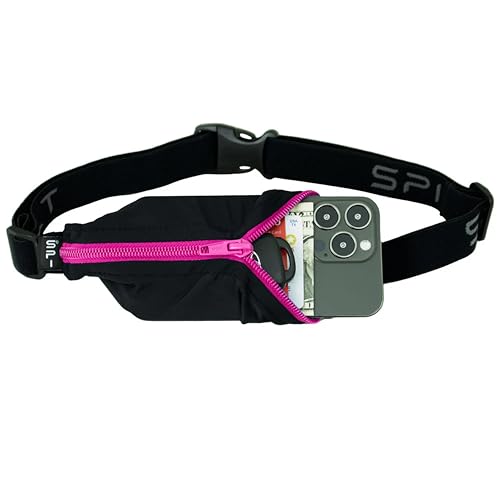SPIbelt Running Belt Original for Women Men, Phone Holder for Running, Running Fanny Pack, Holder for Phone, Running Waist Pack, Adjustable Waist, [Fits All Phones]. Black with Hot Pink Zipper
