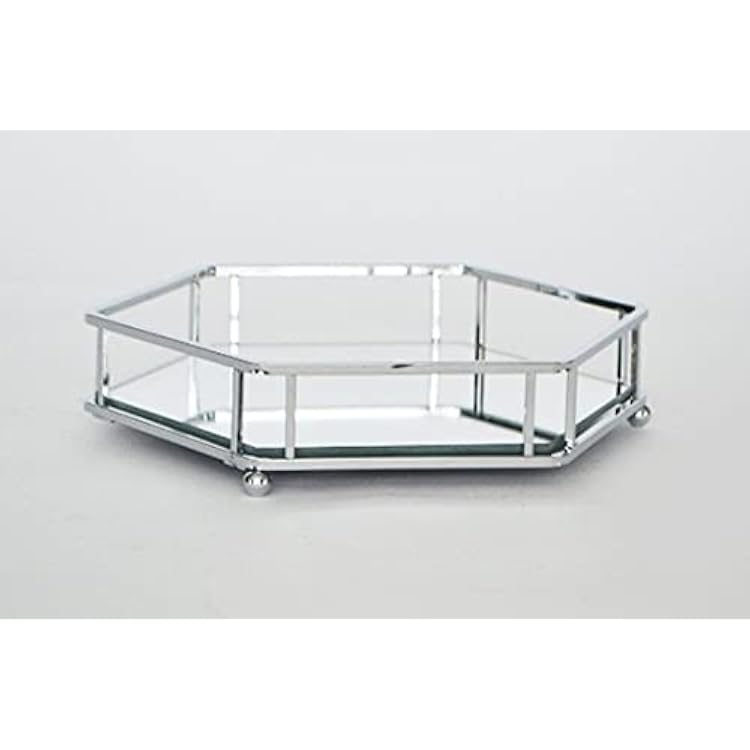AQ Organizational Geometric Mirrored Home Storage Tray for Vanity, Dresser, Bathroom, or Kitchen Counter, Shelves Hold Beauty Products, Makeup, Perfume, Toiletry Items, Nail Polish, etc. - Chrome