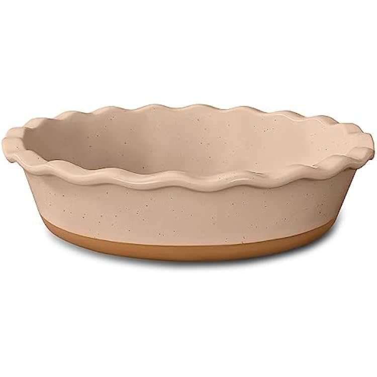 MORA Ceramic Pie Pan for Baking - 9 inch - Deep and Fluted Pie Dish for Old Fashion Apple Pie, Quiche, Pot Pies, Tart, etc - Modern Farmhouse Style Porcelain Ceramic Pie Plate - Chai
