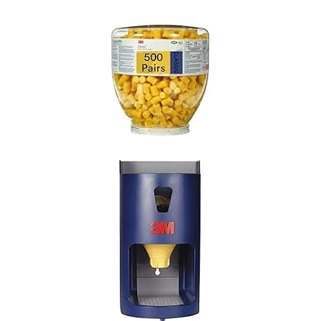 Bundle of 3M Ear Plugs, E-A-R Classic One Touch 391-1001, Bottle of 500 Pairs of Disposable Earplugs, Uncorded, 29 dB NRR, Regular Size + 3M One Touch Pro Earplug Dispenser 391-0000