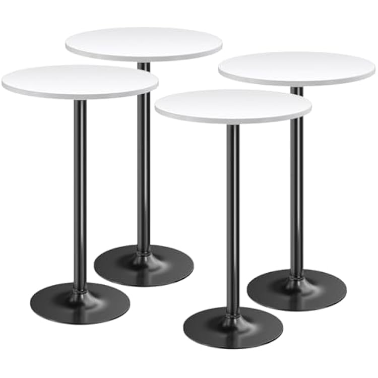 Furmax Bistro Pub Table Round Bar Height Cocktail Table for Home Bar, Small Round Bar Tables for Party, Dining Room, Living Room and Wedding, Metal Base MDF Top Obsidian, 40.6 Inch Height 4, White-1
