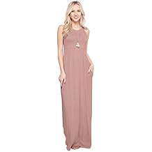 Maxi Dresses for Women Solid Lightweight Long Racerback Sleeveless W/Pocket -Mauve (Small)