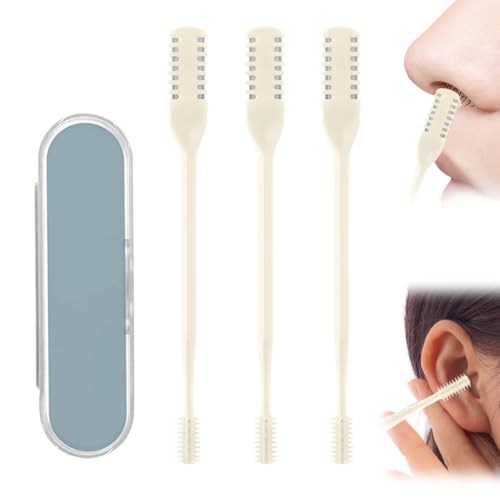 Nasal Hair Cutter, Nasal Hairs Remover Tool, 360 Rotating Portable Manual Nose Hair Remover, Double Sided Noses Hairs Knife Travel Essentials Beige, 3