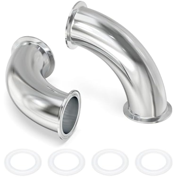 TAISHER 2PCS 304 Stainless Steel 1.5 Tube OD 90 Degree Elbow Sanitary Pipe Fittings 1.5 Tri Clamp 50.5MM Ferrule Flange with 4PCS Silicone Gaskets
