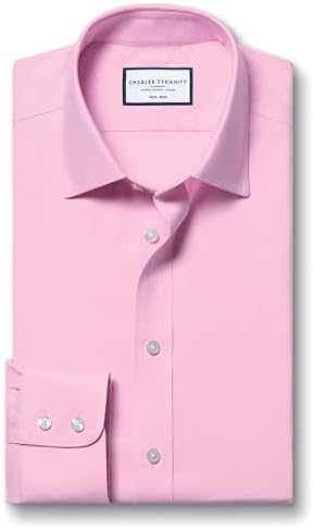 Charles Tyrwhitt Shirts for Men Pink Twill Non-Iron Formal Dress Shirt Long Sleeve Cotton Shirt