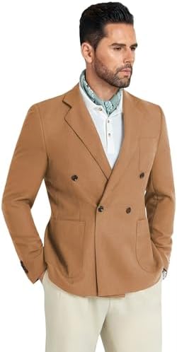 Mens Blazer Jacket Slim Fit Knit Double Breasted Casual Blazer Men 1 Button Notched Business Mens Sport Coat