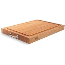 John Boos Handle Boards Series Rectangular Wooden Maple Cutting Board 24x18 2.25 Thick, 30-lb Reversible Butcher Block with Juice Groove, Edge-Grain & Metal Handles