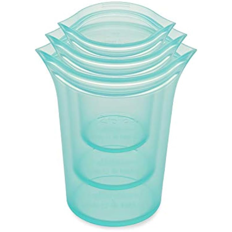 Zip Top Reusable Food Storage Bags | 3 Cup Set [Teal] | Silicone Meal Prep Container | Microwave, Dishwasher and Freezer Safe | Made in the USA