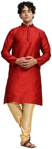 SKAVIJ Mens Jacquard Silk Kurta Pajama Set - Embroidered Eid & Ramadan Festive Ethnic Wear