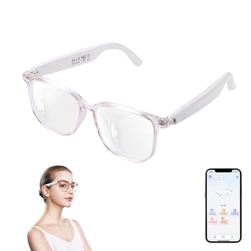 AI Smart Glasses for Women Men, Clear Frame Blue Light Glasses, Real-Time Translation160Languages, Photo Translation, No Subscription, Bluetooth 6.0 AI Translation Glasses for Business Travel-Pink