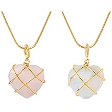 Heart Castle Necklaces Fashion Birth Stone Moonstone Heart Necklace rose quartz necklace best Friend Necklace for Women,Mother'S Day Necklace,Birthday Gift (2 Pcs)