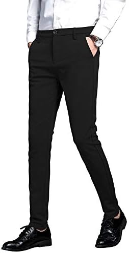 Plaid&Plain Mens Stretch Dress Pants Slim Fit Skinny Suit Pants