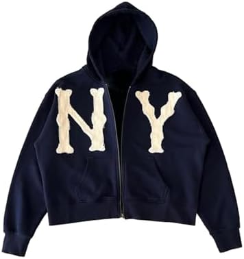 Unisex Letter Embroidery Trendy Hoodies Zip Up Graphic Hoodies Overszie Y2K Hip Hop Streetwear Harajuku