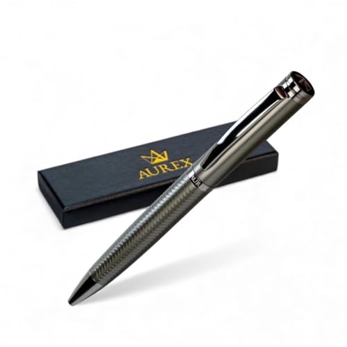 AUREX Luxury Dark Ballpoint Pen Metal Retractable Pen with Twist Mechanism, Wave Body Design, Gift Box & Blue  Black Ink Professional Writing Instrument