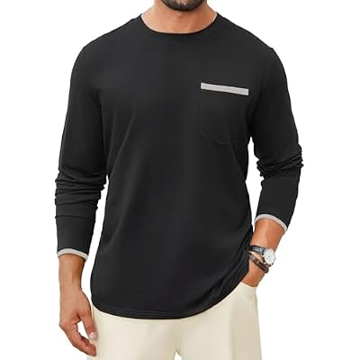 Hardaddy Mens Color Block Pullover Crew Neck Long Sleeve Tee Shirts with Pocket