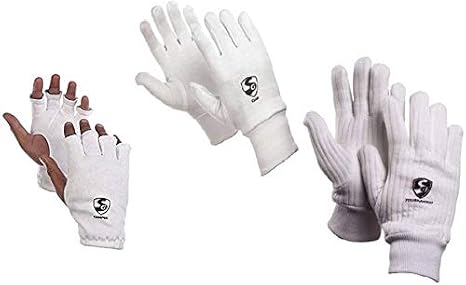 SG Three Pair of Cricket Inner Gloves (Size-Men) Batting Gloves (White)