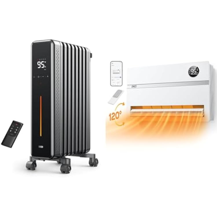 Dreo Radiator Heater, 1500W Portable Space Oil Filled with Remote Control & Smart Wall Heater, Electric Space Heater for Bedroom 1500W, 120 Vertical Oscillation