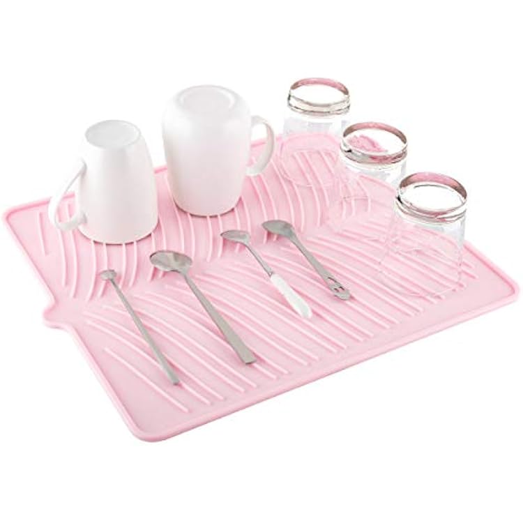 Nuovoware Silicone Dish Drying Mat, 16 x 14 Large Coffee Mat, Pink Kitchen Accessories, Dishwasher Safe Heat-Resistant Countertop Protection Trivet Multifunctional Kitchen Heat Proof Mat - Pink