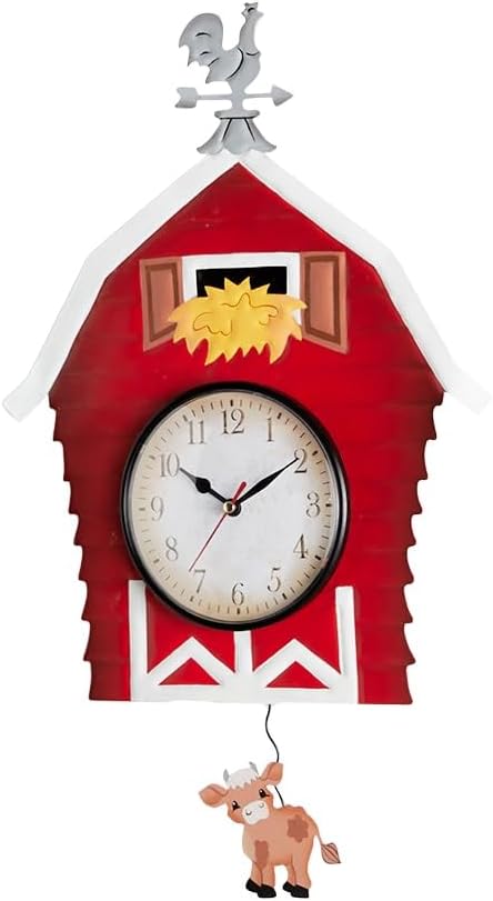 Clock Pendulum Country Theme Cow Pig Barn Rooster - Barn