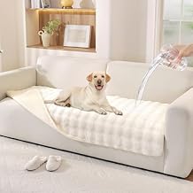 Waterproof Dog Bed Cover Non Slip Couch Covers for Dogs Washable Soft Faux Fur Sofa Cover Couch Covers for 3 Cushion Couch Sofa Pet Friendly (Off White)