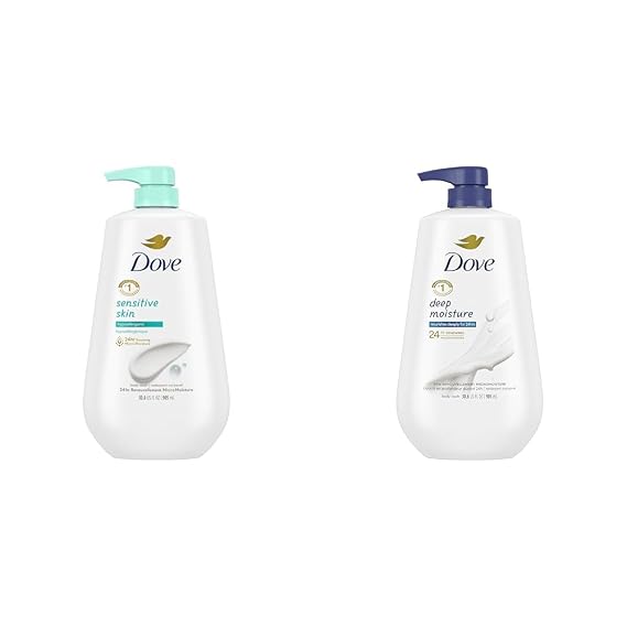 Dove Body Wash with Pump Sensitive Skin Hypoallergenic, Paraben-Free & Body Wash with Pump Deep Moisture For Dry Skin Moisturizing Skin Cleanser